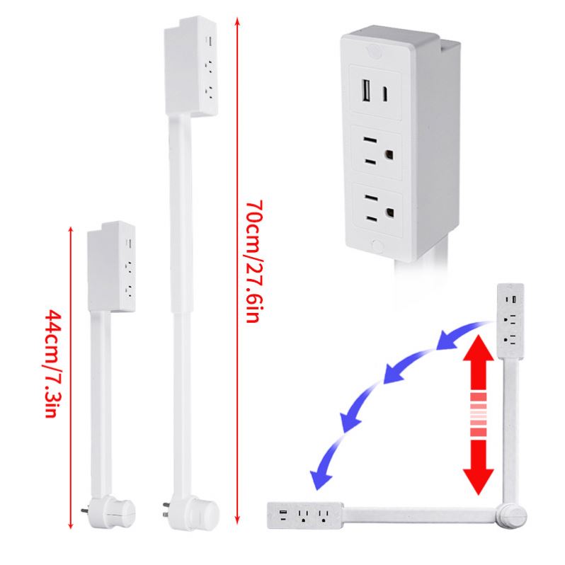 Extend the Socket in the Hidden Position US 2outlets and USB Ports Extends 44cm-70cm Rotates 180 Electrical Outlet Extender